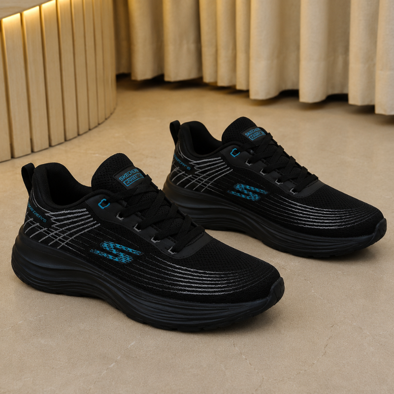 Skec_hers Men's Lightweight Running Shoes | Breathable Mesh Upper | Cushioned Sports Sneakers | Black/Blue