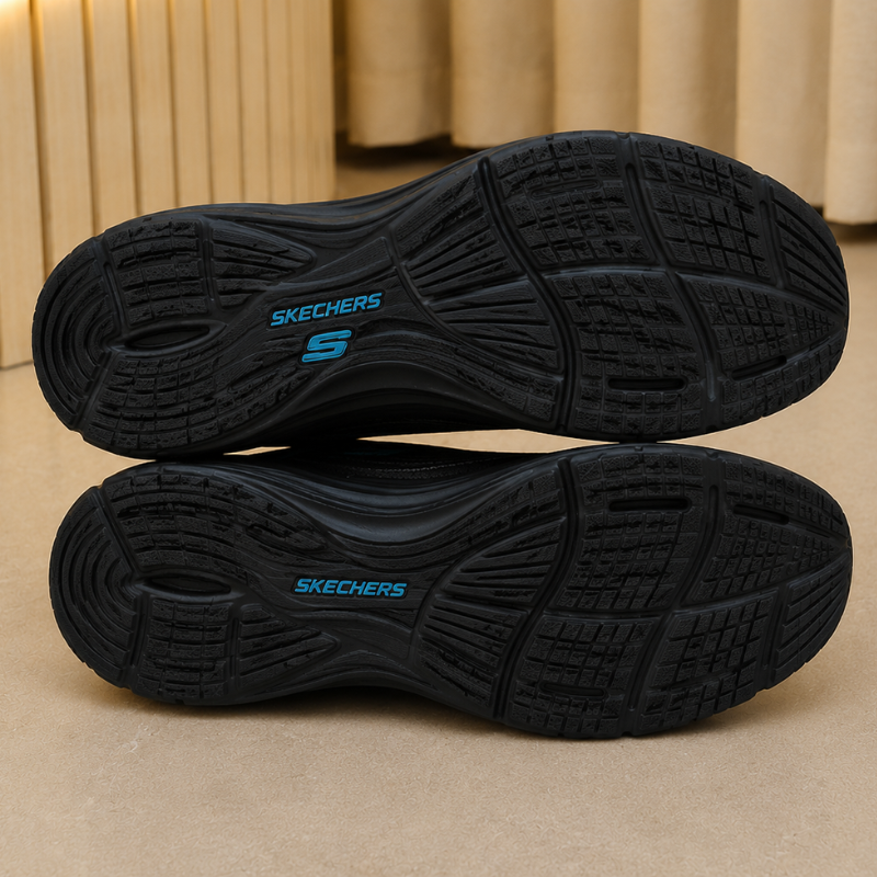 Skec_hers Men's Lightweight Running Shoes | Breathable Mesh Upper | Cushioned Sports Sneakers | Black/Blue