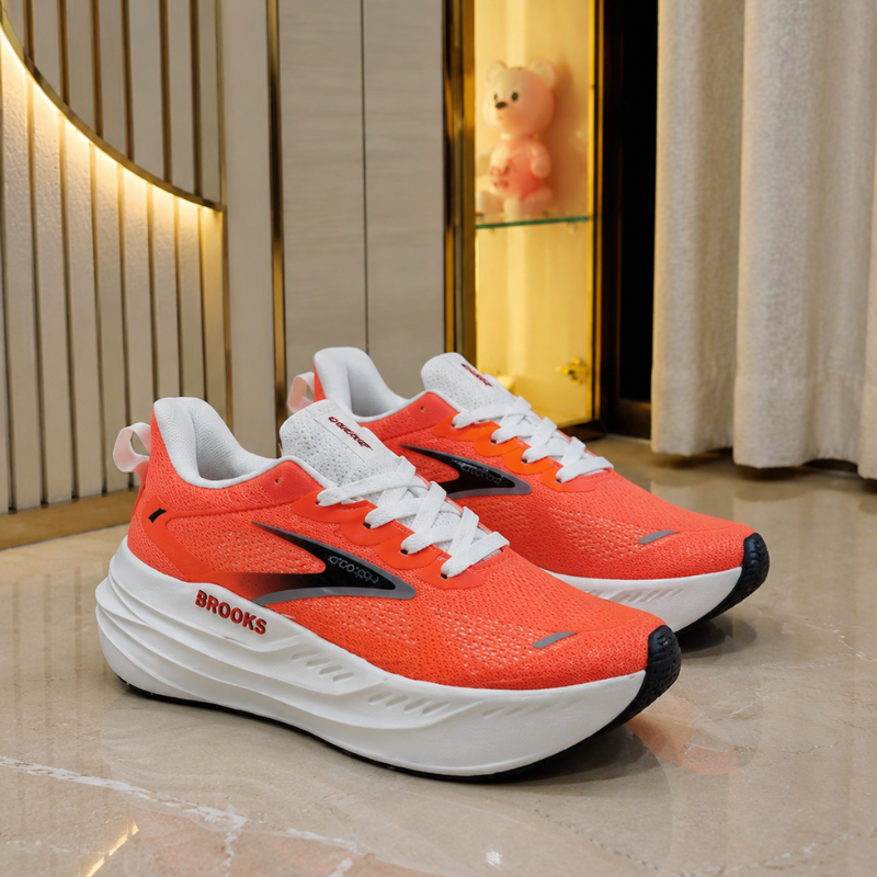 Bro_oks Men's Running Shoes | Lightweight Cushioned Sports Sneakers | Breathable Mesh | Orange Athletic Shoes