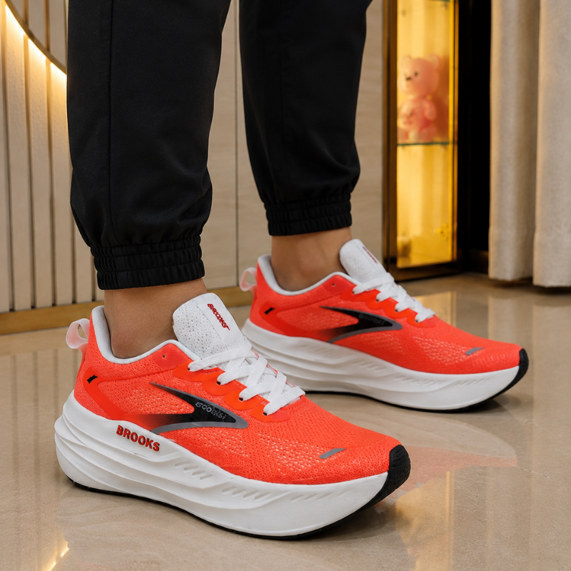 Bro_oks Men's Running Shoes | Lightweight Cushioned Sports Sneakers | Breathable Mesh | Orange Athletic Shoes