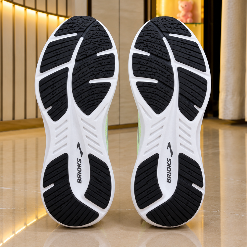 Bro_oks Men's Running Shoes | White & Neon Green Lightweight Sports Sneakers | Breathable Mesh Athletic Shoes