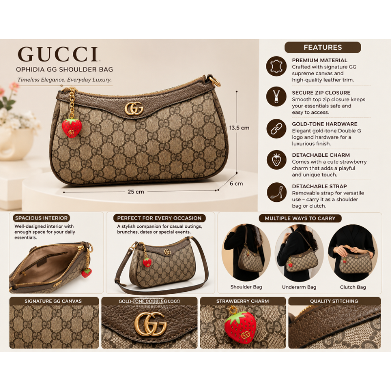 Gu_cci GG Monogram Women's Shoulder Bag | Premium Canvas & Leather Trim | Gold-Tone Hardware | Beige/Brown