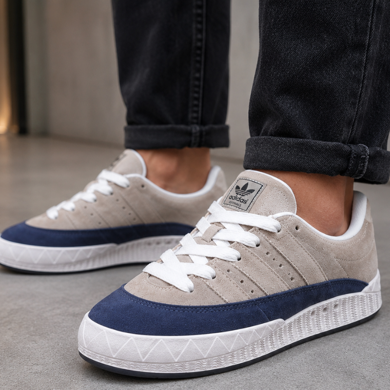 Adi_das Origi_nals Men's Casual Suede Sneakers | Beige & Navy | Lace-Up Lifestyle Shoes