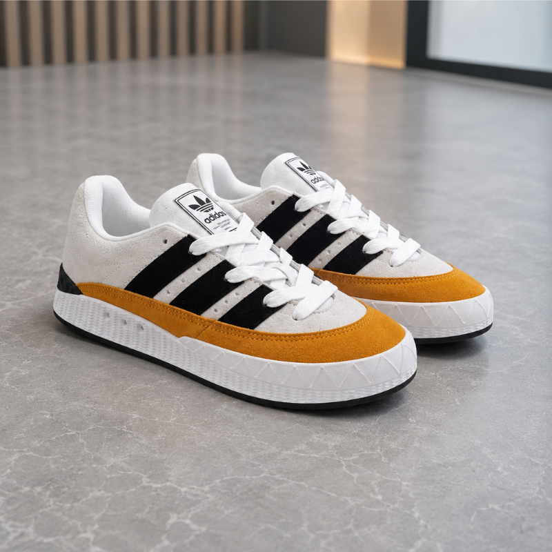 Adi_das Origi_nals Men's Casual Sneakers | White, Black & Mustard | Lace-Up Lifestyle Shoes