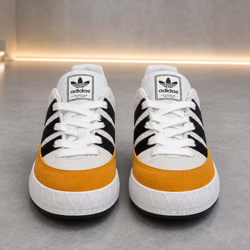 Adi_das Origi_nals Men's Casual Sneakers | White, Black & Mustard | Lace-Up Lifestyle Shoes