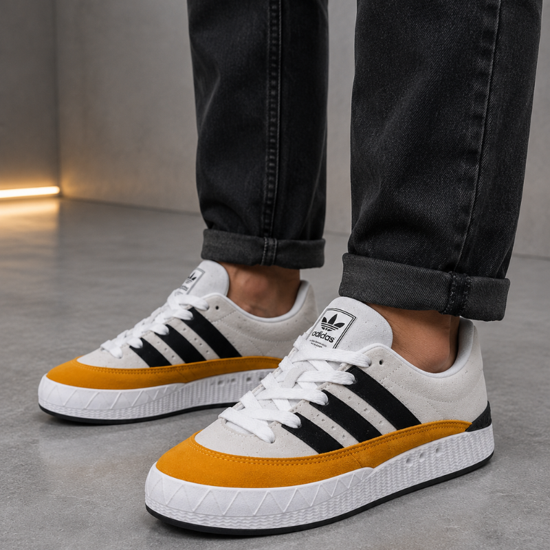 Adi_das Origi_nals Men's Casual Sneakers | White, Black & Mustard | Lace-Up Lifestyle Shoes