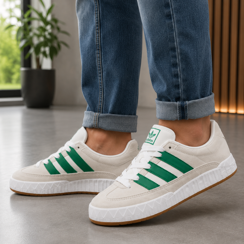 Adi_das Orig_inals Men's Casual Sneakers | White & Green | Lace-Up Lifestyle Shoes