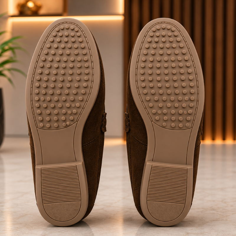 Pre_mium di_or Men's Brown Suede Loafers | Metal Horsebit Buckle | Slip-On Formal & Casual Shoes