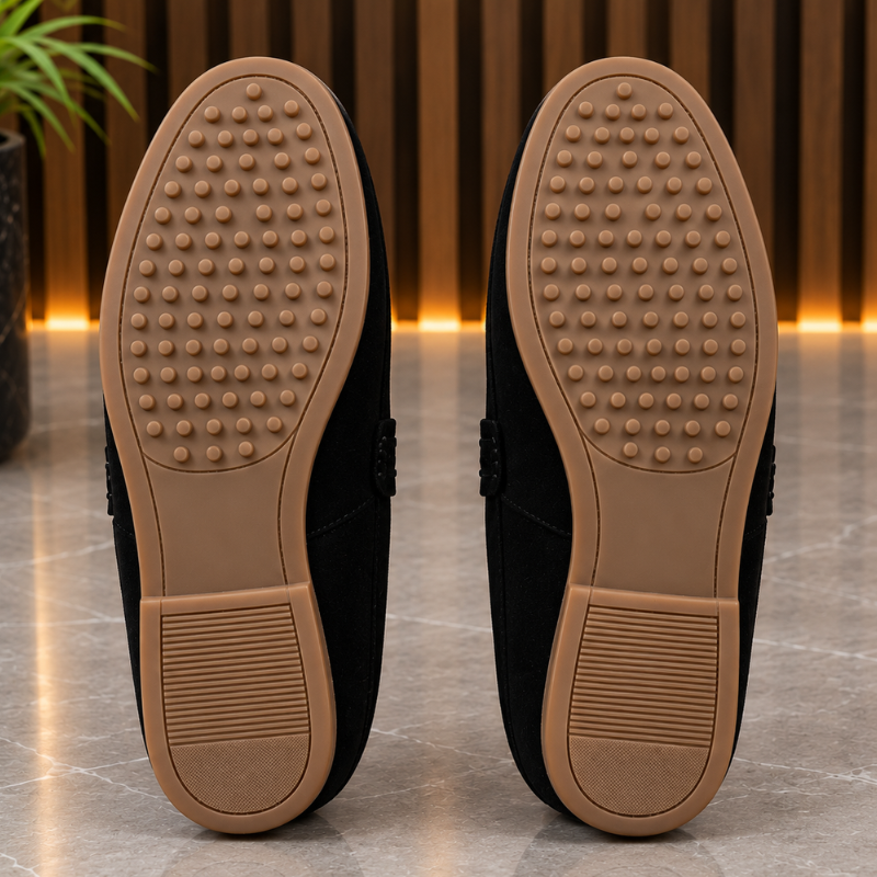 Pre_mium di_or Men's Black Suede Loafers | Metal Horsebit Buckle | Slip-On Formal & Casual Shoes