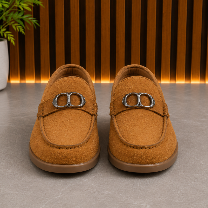 di_or Men's Premium Suede Loafers with Metal Horsebit Buckle | Slip-On Casual & Formal Shoes | Lightweight Comfort