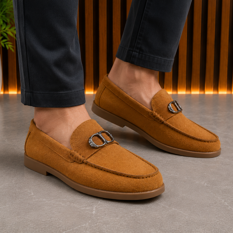 di_or Men's Premium Suede Loafers with Metal Horsebit Buckle | Slip-On Casual & Formal Shoes | Lightweight Comfort