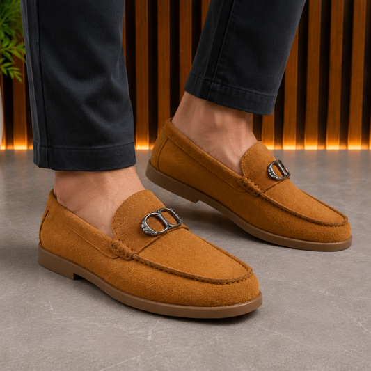 di_or Men's Premium Suede Loafers with Metal Horsebit Buckle | Slip-On Casual & Formal Shoes | Lightweight Comfort