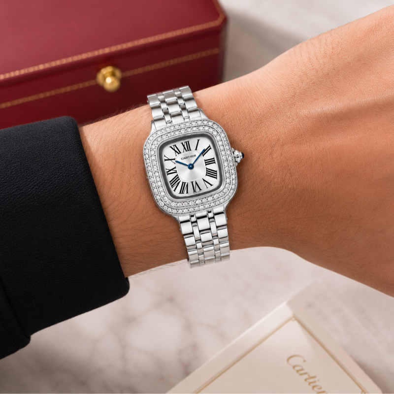 Car_tier Pant_hère Women's Diamond Bezel Watch | Stainless Steel Luxury Analog Wrist Watch