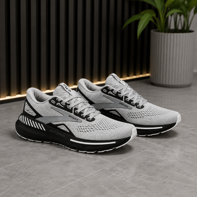 Bro_oks Glycerin Running Shoes for Men | Breathable Mesh Upper | Lightweight Cushioned Sports Sneakers | Grey/Black