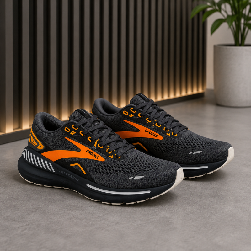 Bro_oks Glycerin Men's Running Shoes | Lightweight Breathable Sports Sneakers | Cushioned Walking & Gym Shoes | Black/Orange