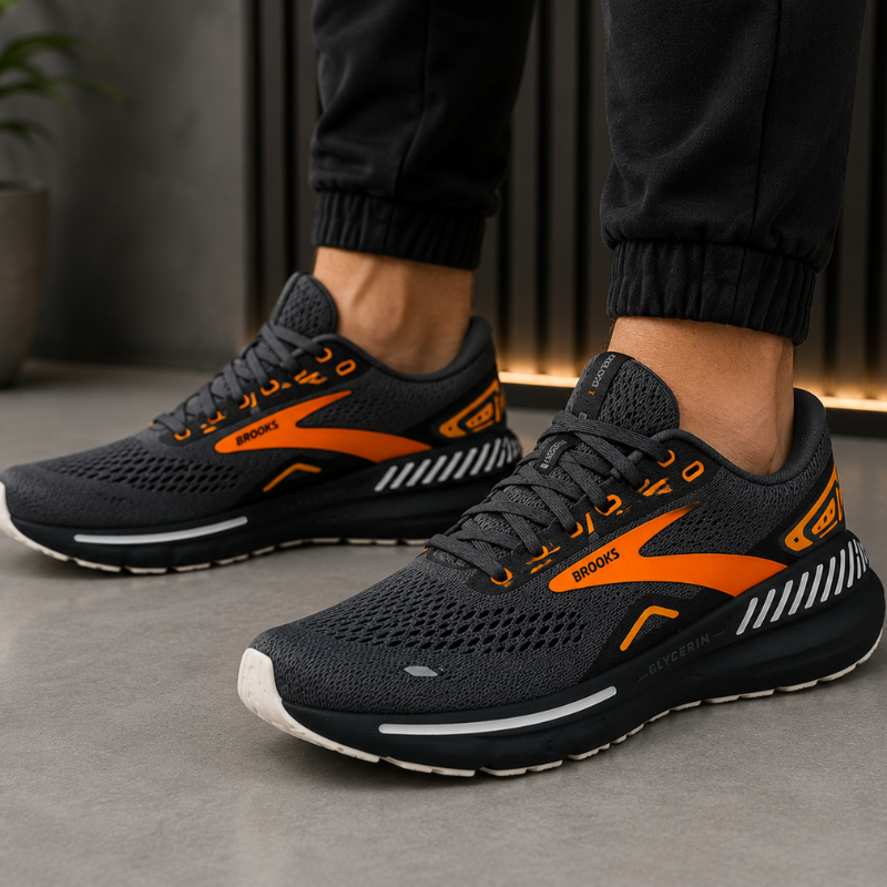 Bro_oks Glycerin Men's Running Shoes | Lightweight Breathable Sports Sneakers | Cushioned Walking & Gym Shoes | Black/Orange