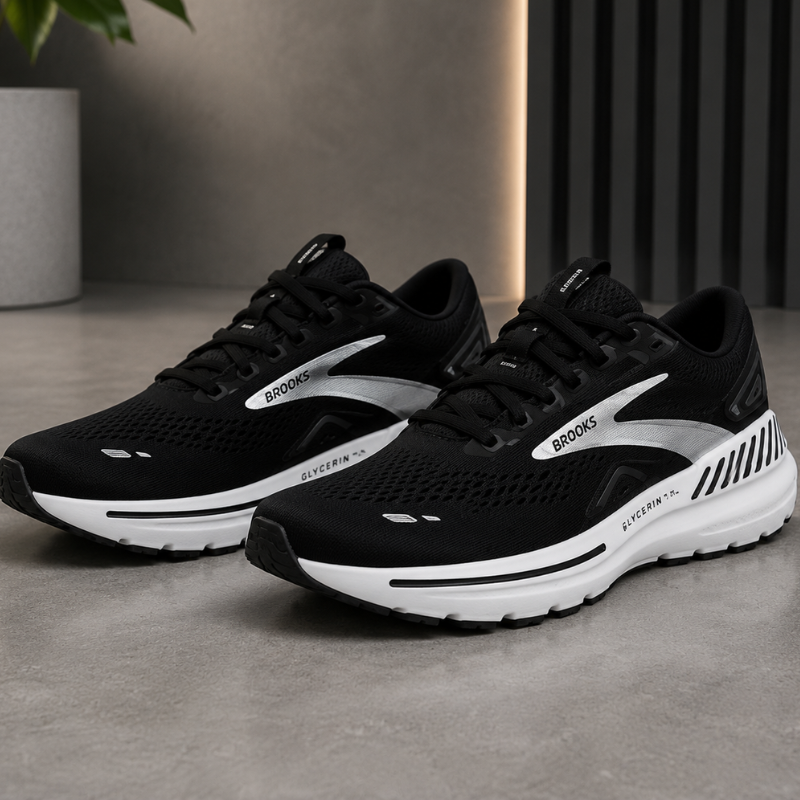 Bro_oks Glycerin Men's Running Shoes | Lightweight Breathable Sports Sneakers | Cushioned Walking & Training Shoes | Black/White