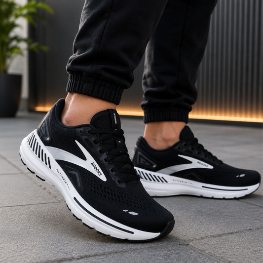 Bro_oks Glycerin Men's Running Shoes | Lightweight Breathable Sports Sneakers | Cushioned Walking & Training Shoes | Black/White