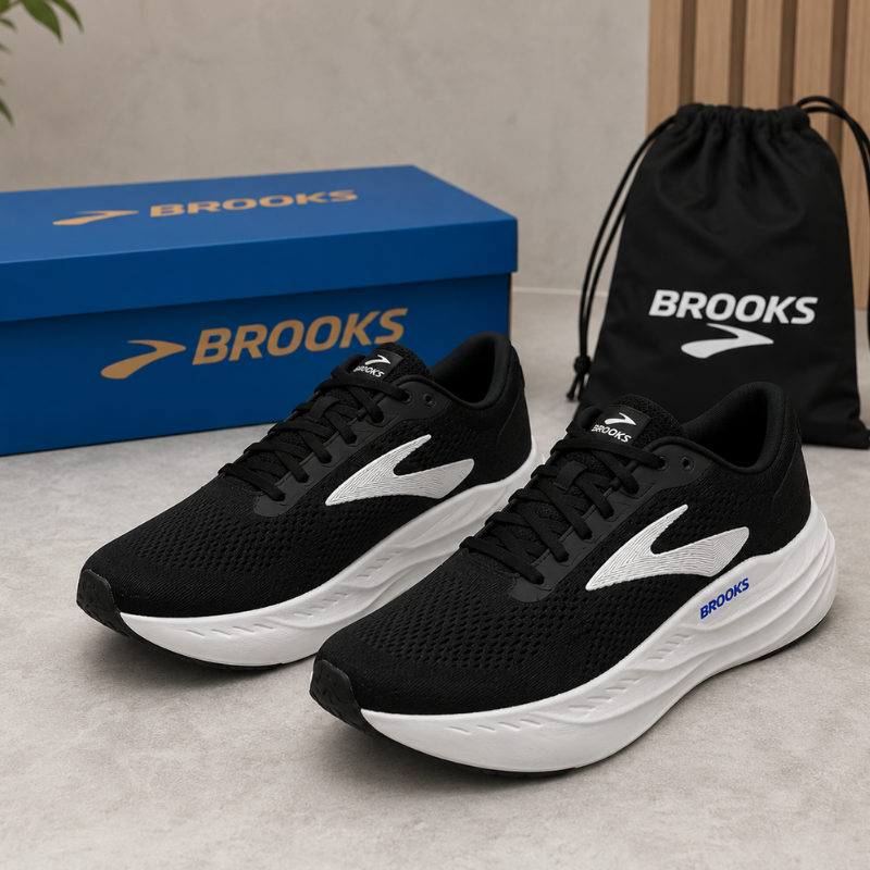 Bro_oks Men's Running Shoes | Lightweight Breathable Sports Sneakers | Cushioned Walking & Training Shoes | Black/White