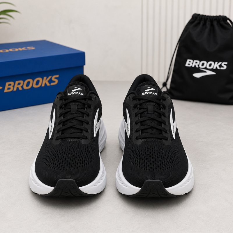 Bro_oks Men's Running Shoes | Lightweight Breathable Sports Sneakers | Cushioned Walking & Training Shoes | Black/White