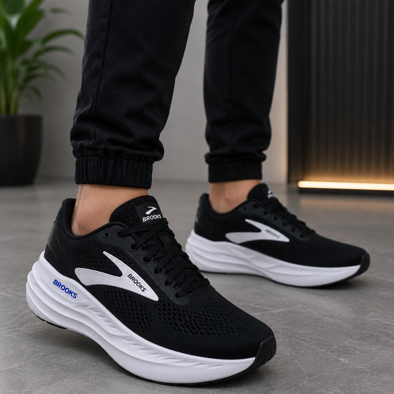 Bro_oks Men's Running Shoes | Lightweight Breathable Sports Sneakers | Cushioned Walking & Training Shoes | Black/White