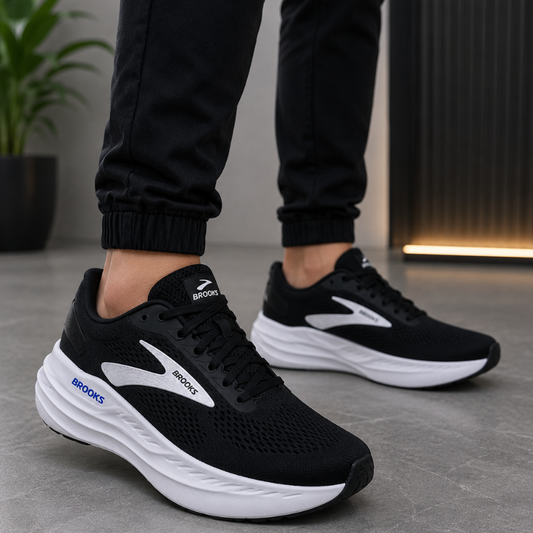 Bro_oks Men's Running Shoes | Lightweight Breathable Sports Sneakers | Cushioned Walking & Training Shoes | Black/White