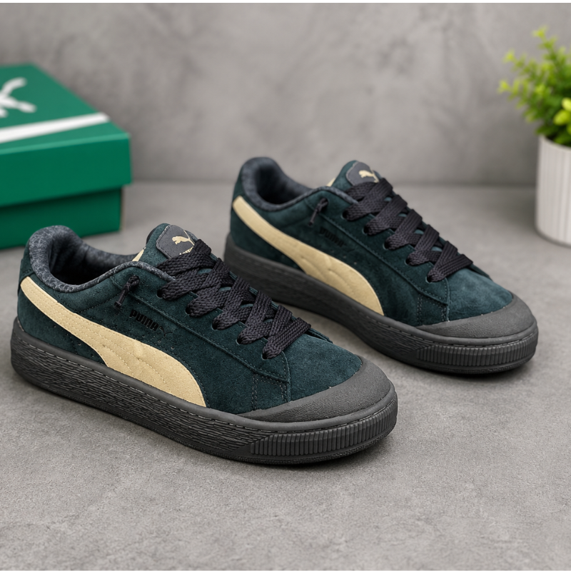 Pu_ma Suede Classic Men's Casual Sneakers | Premium Suede Lace-Up Shoes | Dark Green/Beige