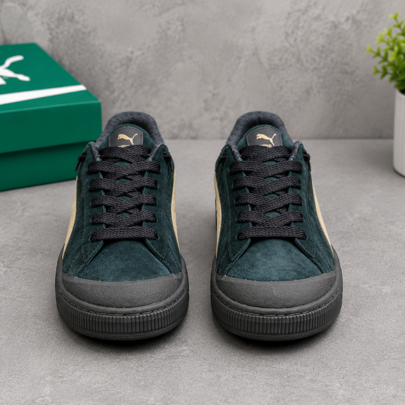 Pu_ma Suede Classic Men's Casual Sneakers | Premium Suede Lace-Up Shoes | Dark Green/Beige