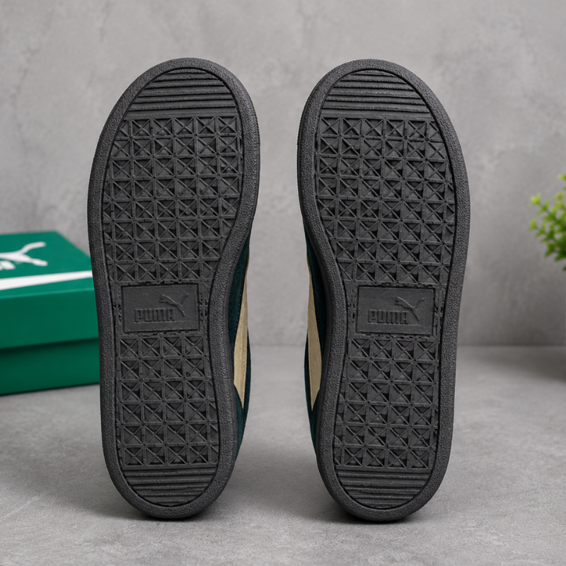 Pu_ma Suede Classic Men's Casual Sneakers | Premium Suede Lace-Up Shoes | Dark Green/Beige