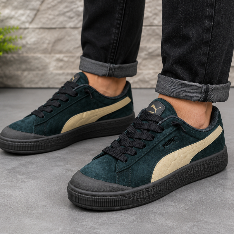 Pu_ma Suede Classic Men's Casual Sneakers | Premium Suede Lace-Up Shoes | Dark Green/Beige