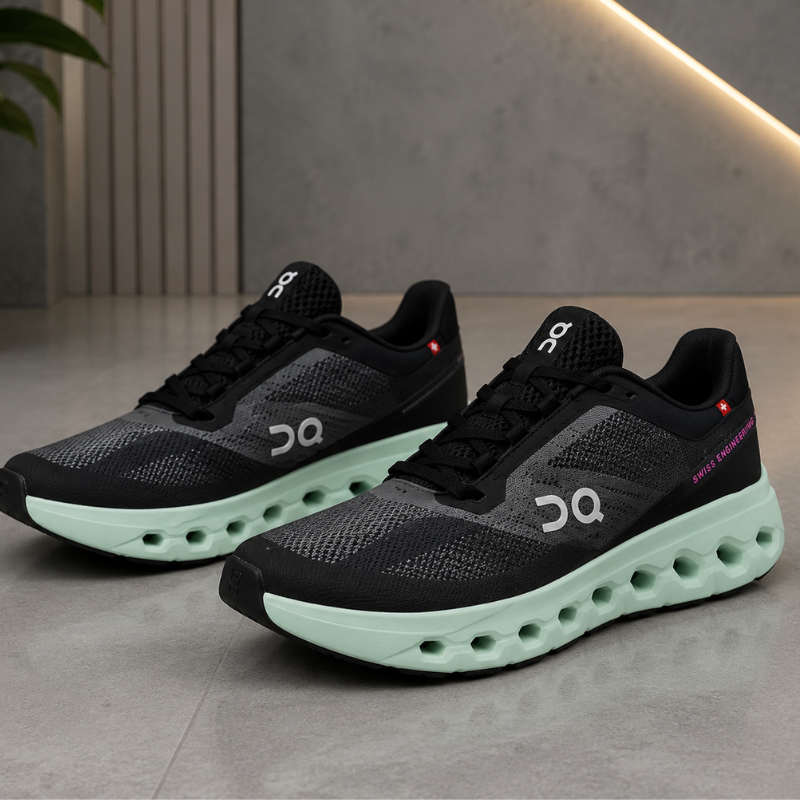 O_n Run_ning Cloud 6 Men's Running Shoes | Lightweight Breathable Sports Sneakers | Black/Mint Green