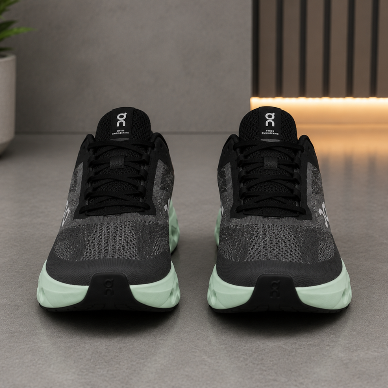 O_n Run_ning Cloud 6 Men's Running Shoes | Lightweight Breathable Sports Sneakers | Black/Mint Green
