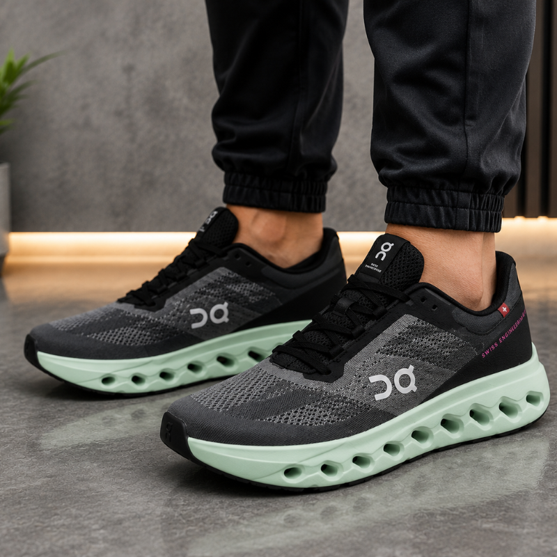 O_n Run_ning Cloud 6 Men's Running Shoes | Lightweight Breathable Sports Sneakers | Black/Mint Green