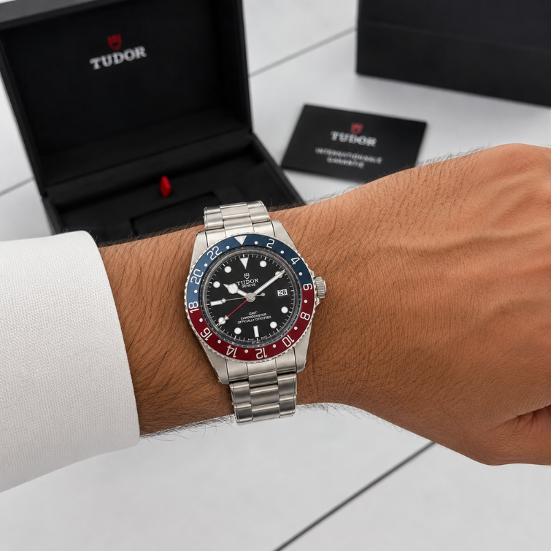 TU_DOR GMT Stainless Steel Analog Watch for Men | Black Dial | Pepsi Bezel | Premium Metal Strap