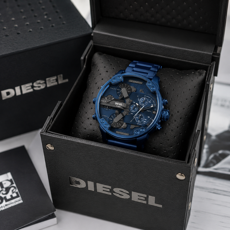 Die_sel Mr. Daddy Men's Blue Multi-Time Chronograph Stainless Steel Watch