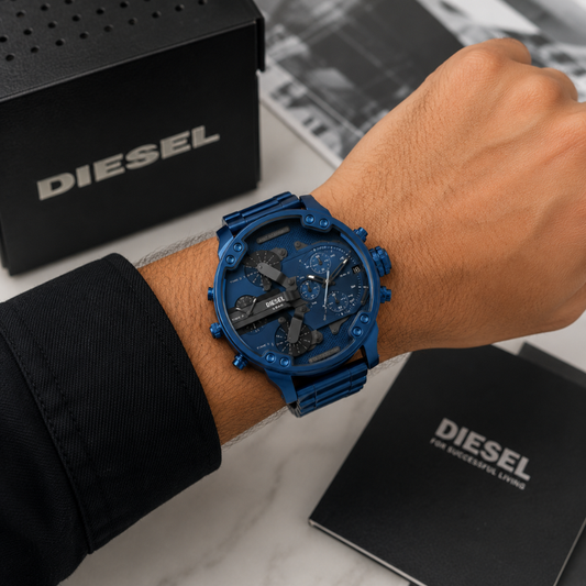 Die_sel Mr. Daddy Men's Blue Multi-Time Chronograph Stainless Steel Watch