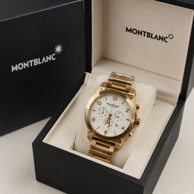 Mont_blanc Men's Gold Tone Chronograph Analog Watch | Premium Stainless Steel Bracelet