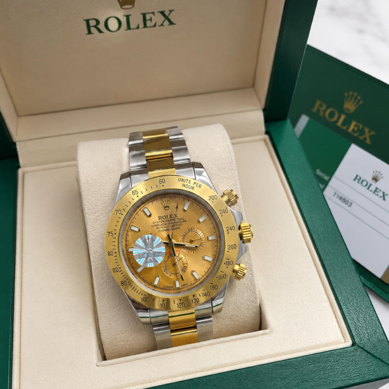 Ro_lex Cosmograph Daytona Men's Two-Tone Gold Dial Chronograph Stainless Steel Watch