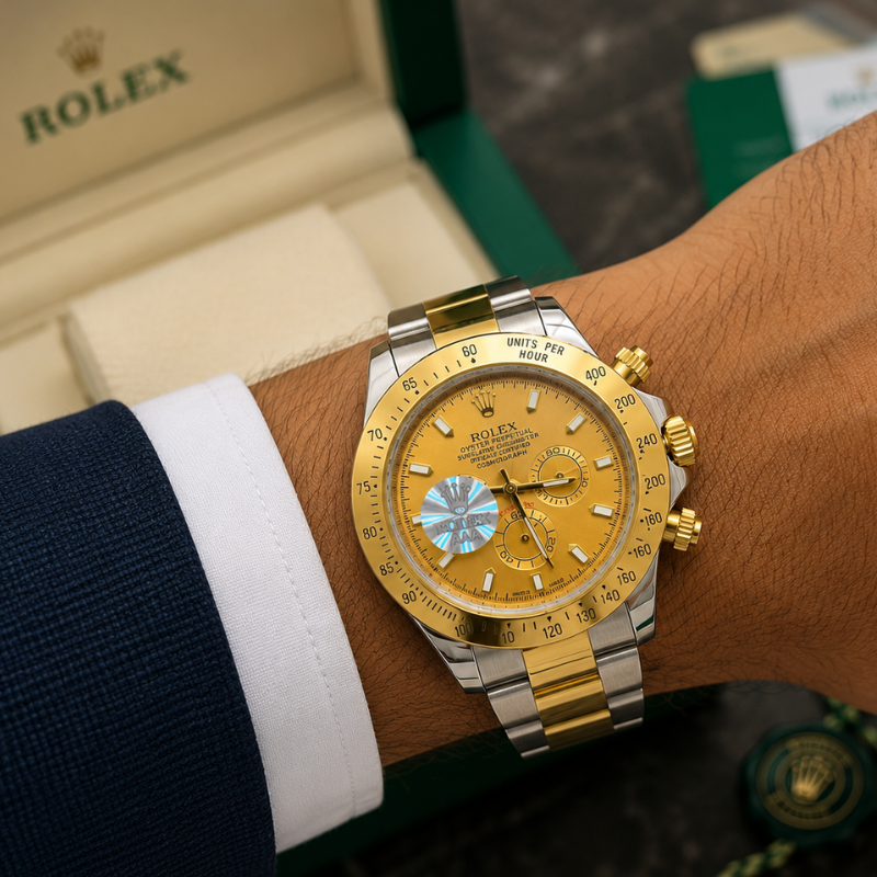 Ro_lex Cosmograph Daytona Men's Two-Tone Gold Dial Chronograph Stainless Steel Watch