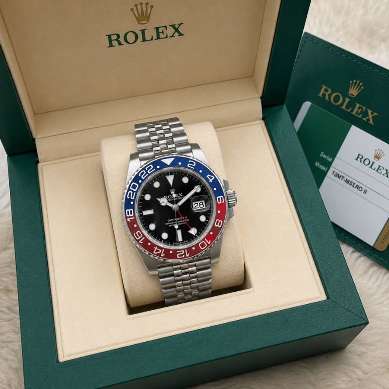 Ro_lex GMT-Master II "Pepsi" Men's Black Dial Stainless Steel Automatic Watch