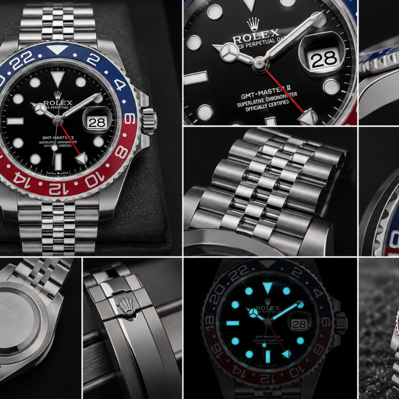 Ro_lex GMT-Master II "Pepsi" Men's Black Dial Stainless Steel Automatic Watch
