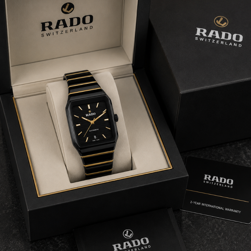 Ra_do Integral Men's Black Ceramic Automatic Watch with Gold Accents