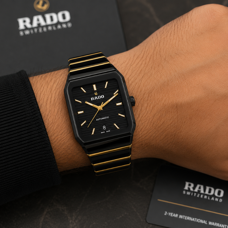 Ra_do Integral Men's Black Ceramic Automatic Watch with Gold Accents
