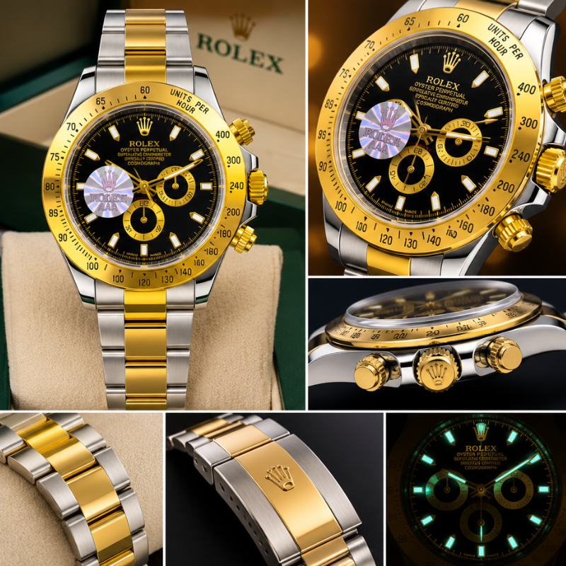 Ro_lex Cosmograph Daytona Men's Two-Tone Black Dial Chronograph Stainless Steel Watch