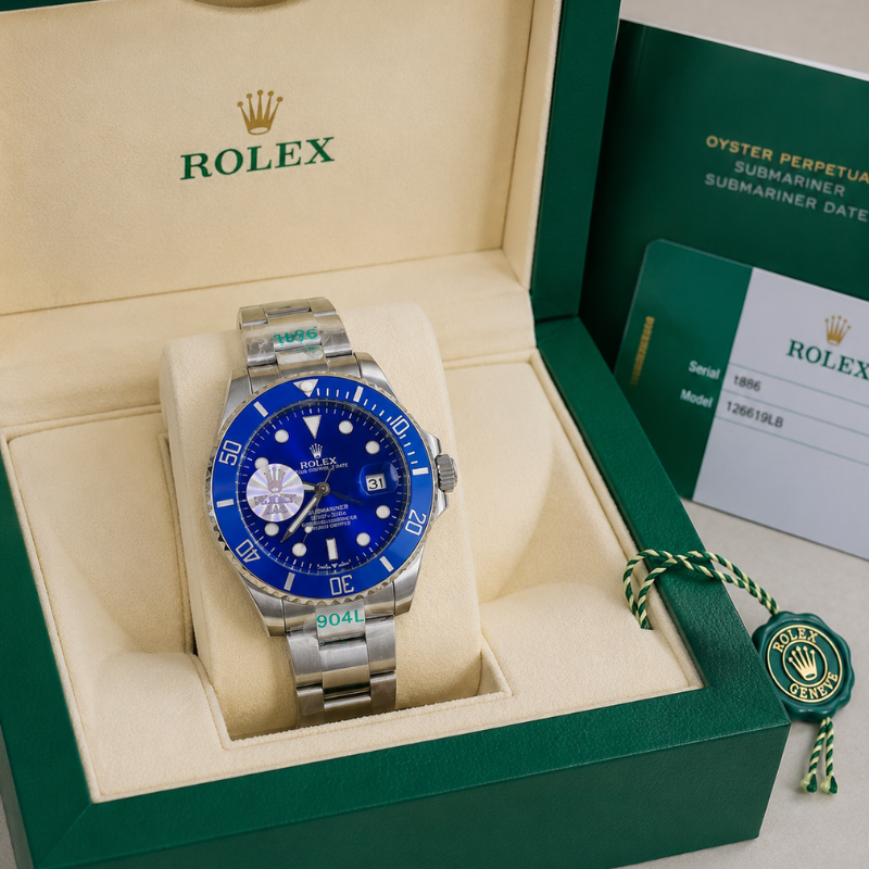 Ro_lex Submariner Men's Blue Dial Stainless Steel Automatic Dive Watch