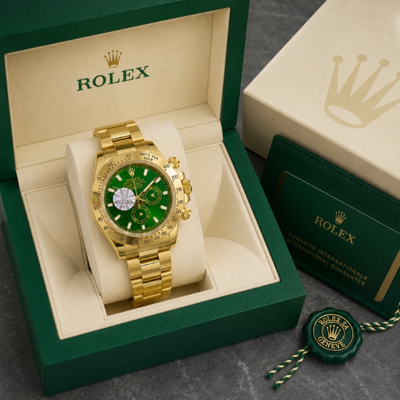 Ro_lex Daytona Men's Gold Green Dial Chronograph Luxury Watch