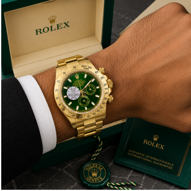 Ro_lex Daytona Men's Gold Green Dial Chronograph Luxury Watch