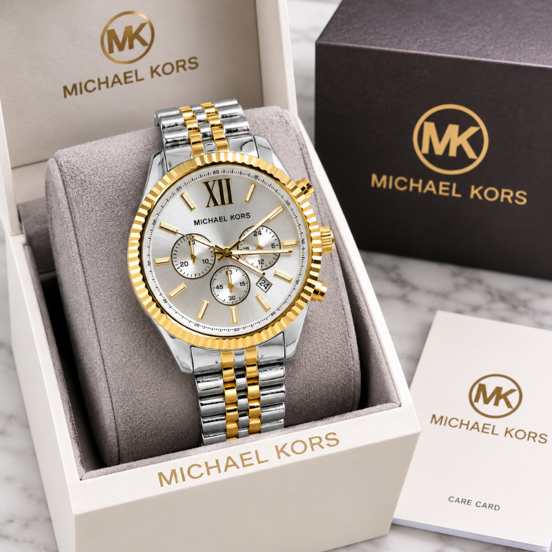 Mic_hael Ko_rs Men's Two-Tone Silver Dial Chronograph Stainless Steel Luxury Watch