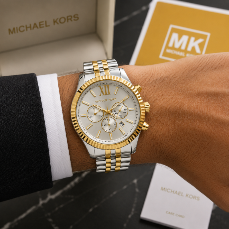 Mic_hael Ko_rs Men's Two-Tone Silver Dial Chronograph Stainless Steel Luxury Watch