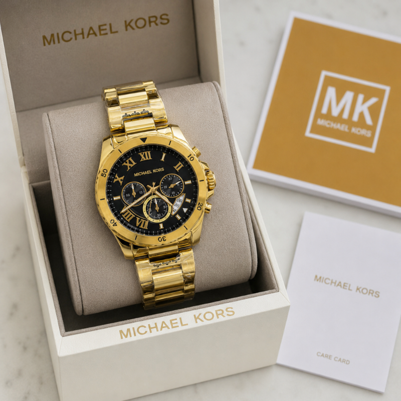 Mic_hael K_ors Men's Gold-Tone Black Dial Chronograph Luxury Watch